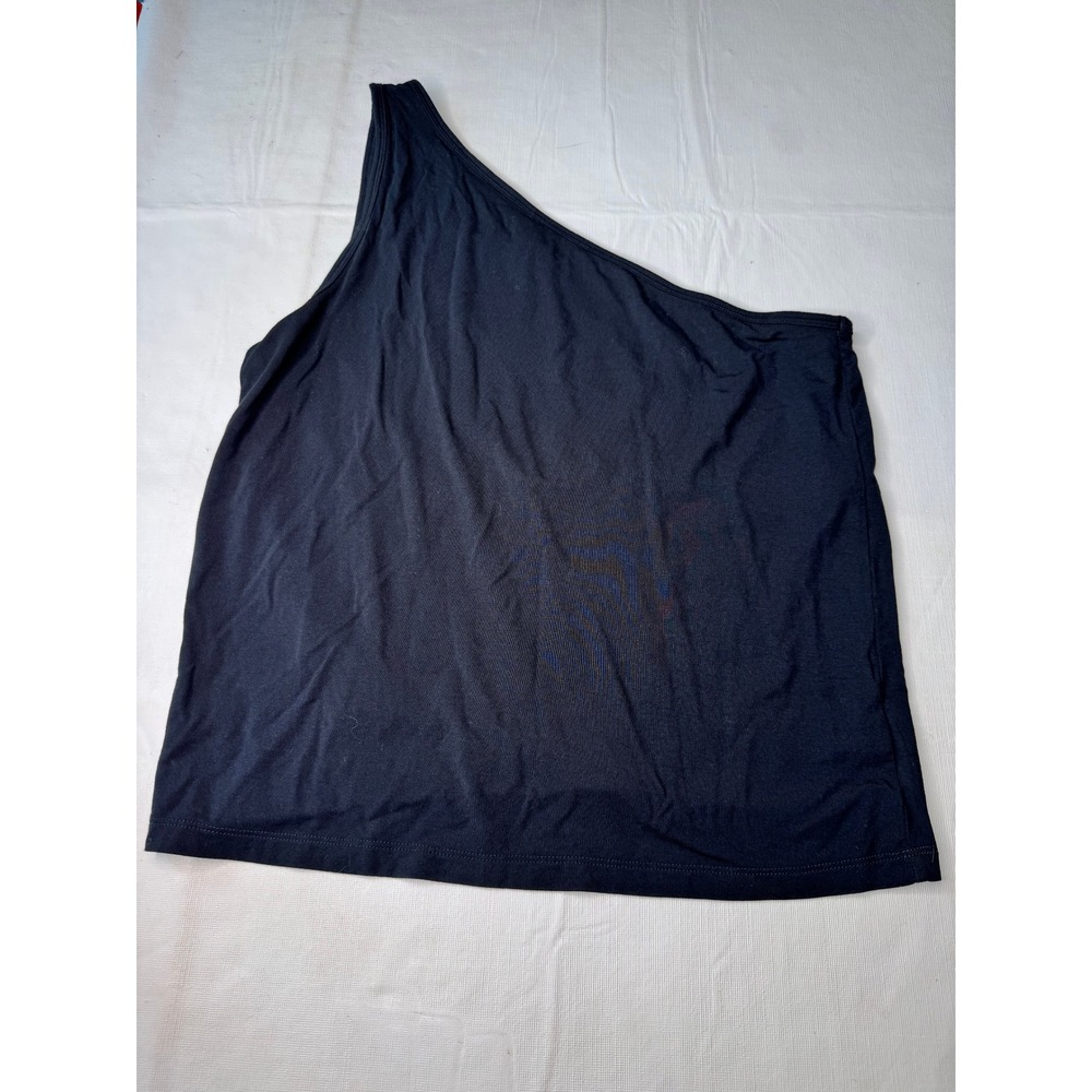 The Drop Black One Shoulder Tank Top with Built-In Shelf Bra XL